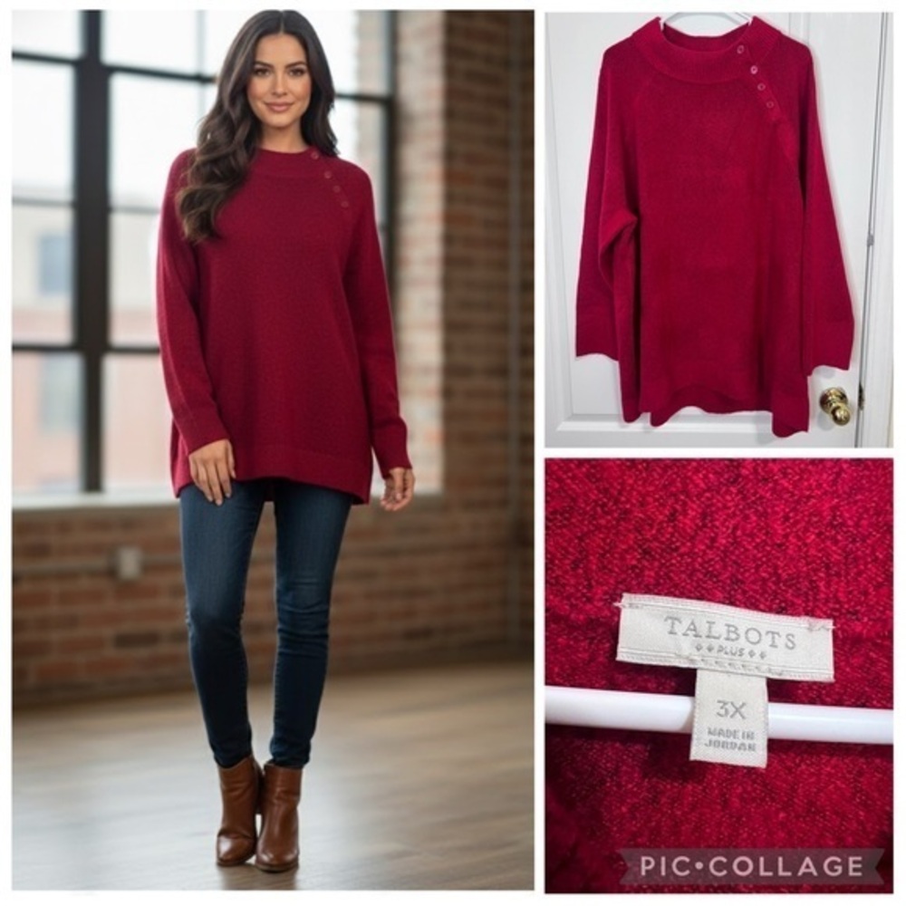 Talbots Solid Red Mock Neck Long Sleeve Pullover Sweater size 3X